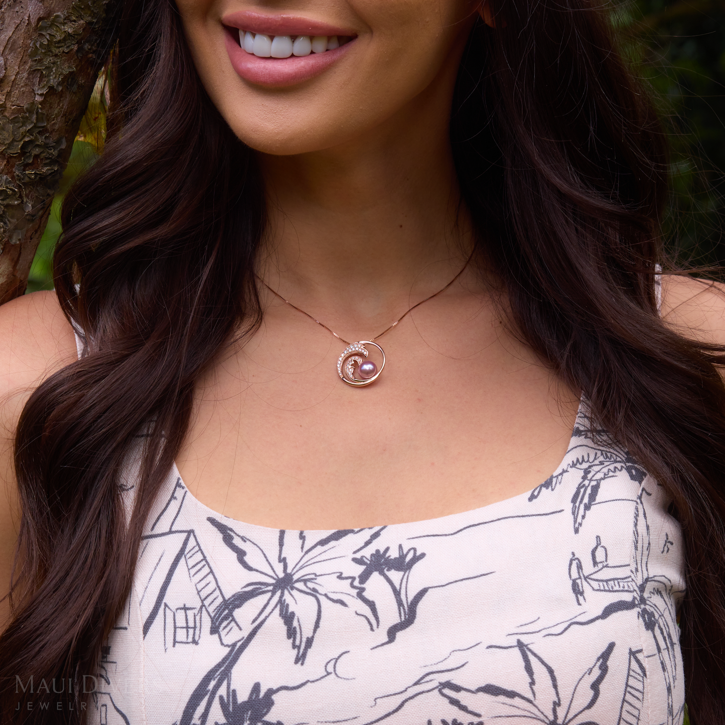 Nalu Lilac Freshwater Pearl Pendant in Rose Gold with Diamonds - 24mm