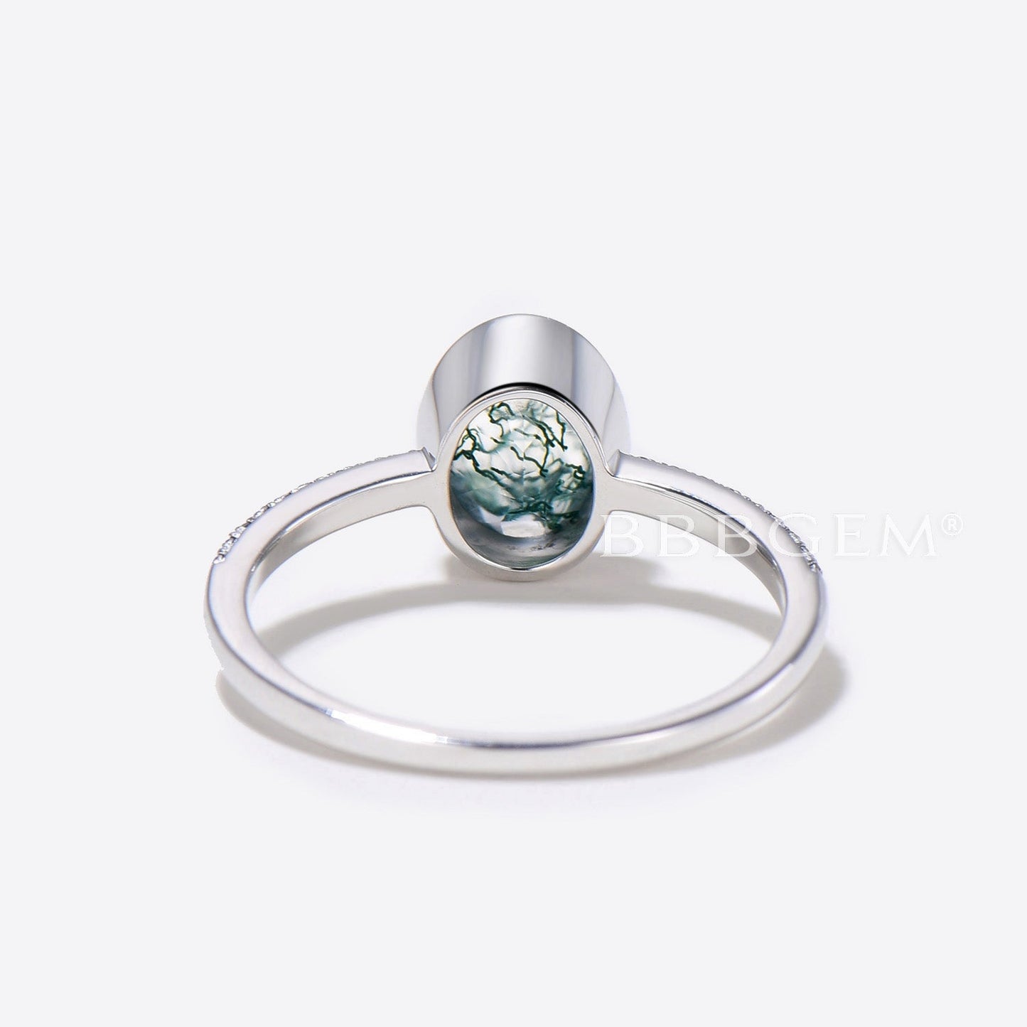 Bezel Set Oval Cut Moss Agate Ring White Gold Engagement ring
