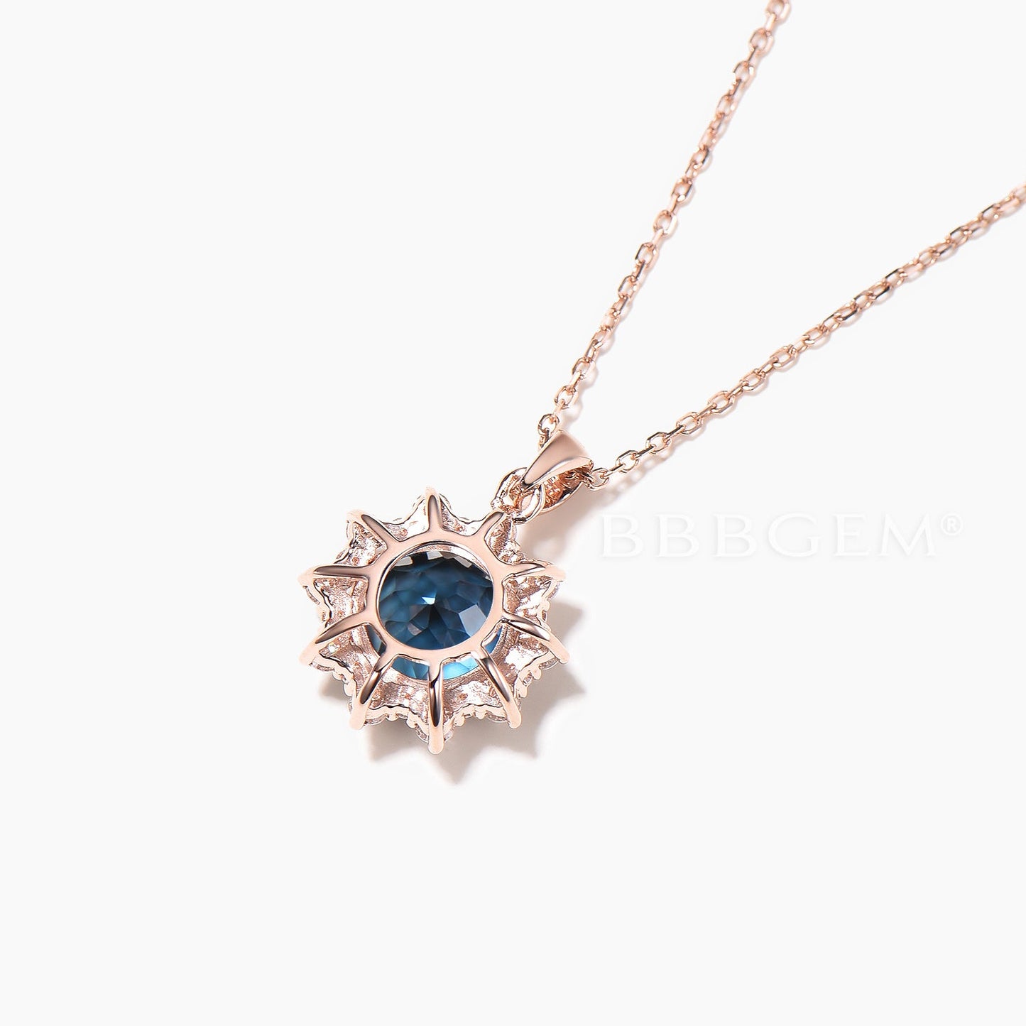 1.2CT Round Cut Natural London Blue Topaz Necklace Diamond Halo Pendant