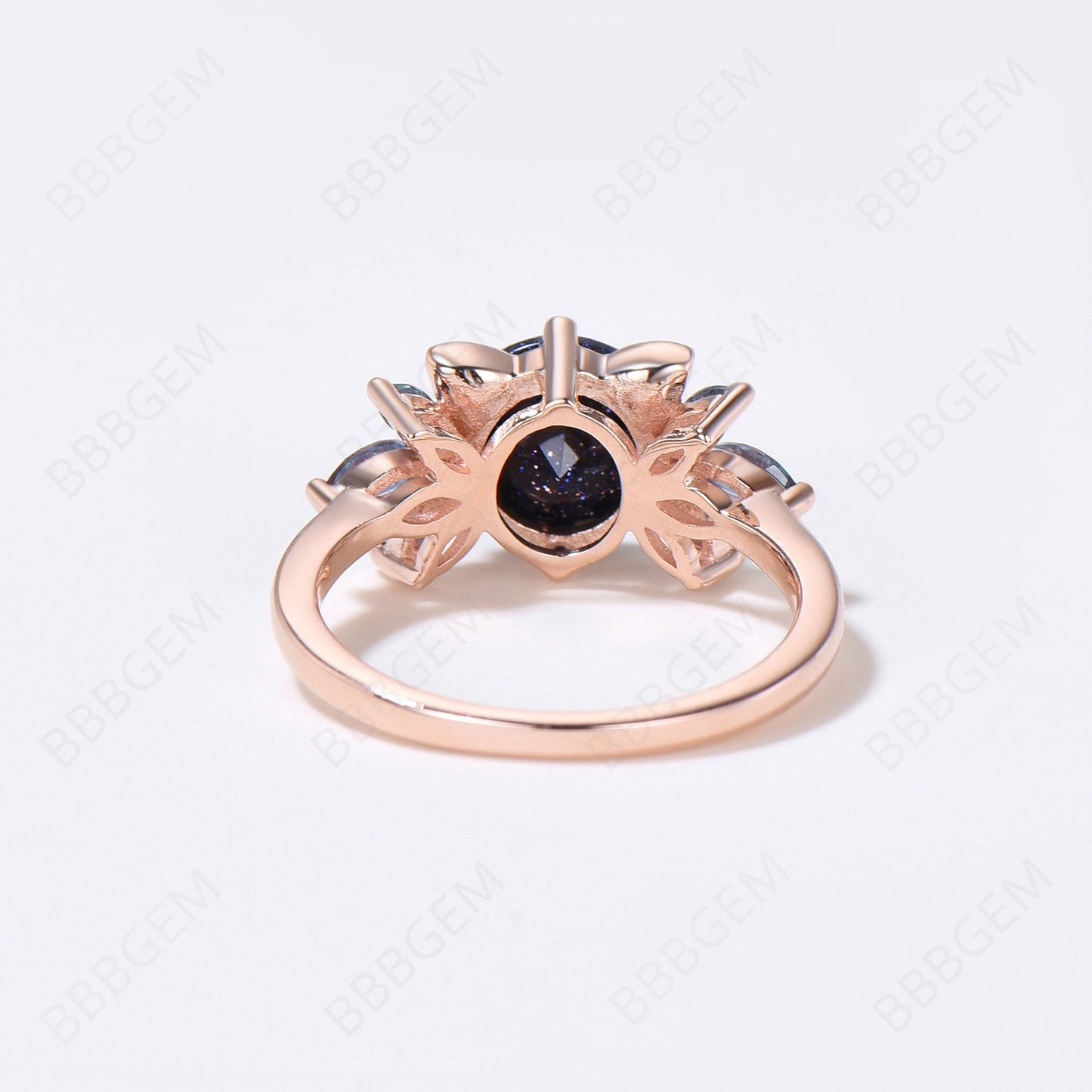 Cat Engagement Ring 7mm Round Blue Sandstone Engagement Ring Alexandrite Cluster Wedding Ring Unique Kitten Blue Goldstone Ring Gift For Cat Lover