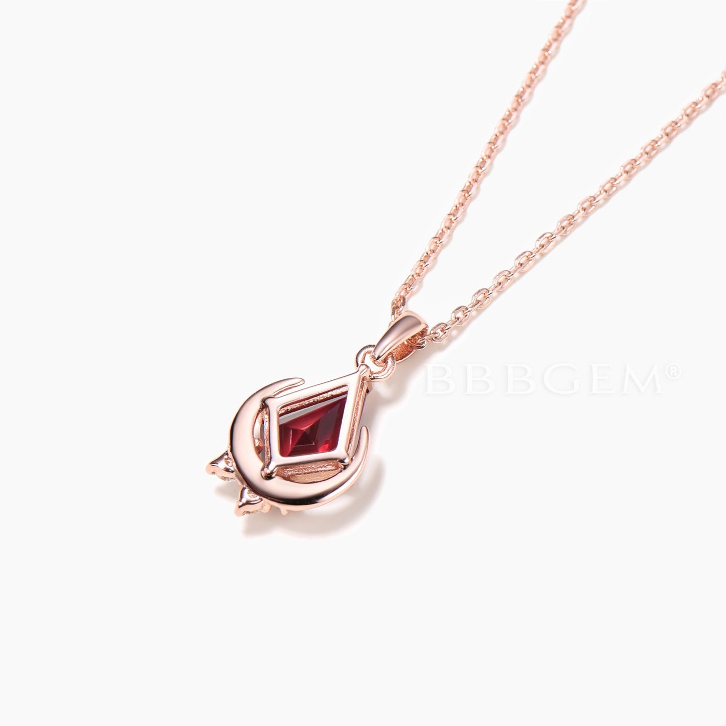 1ct Kite Cut Natural Garnet Diamond Necklace Crescent Moon Necklace