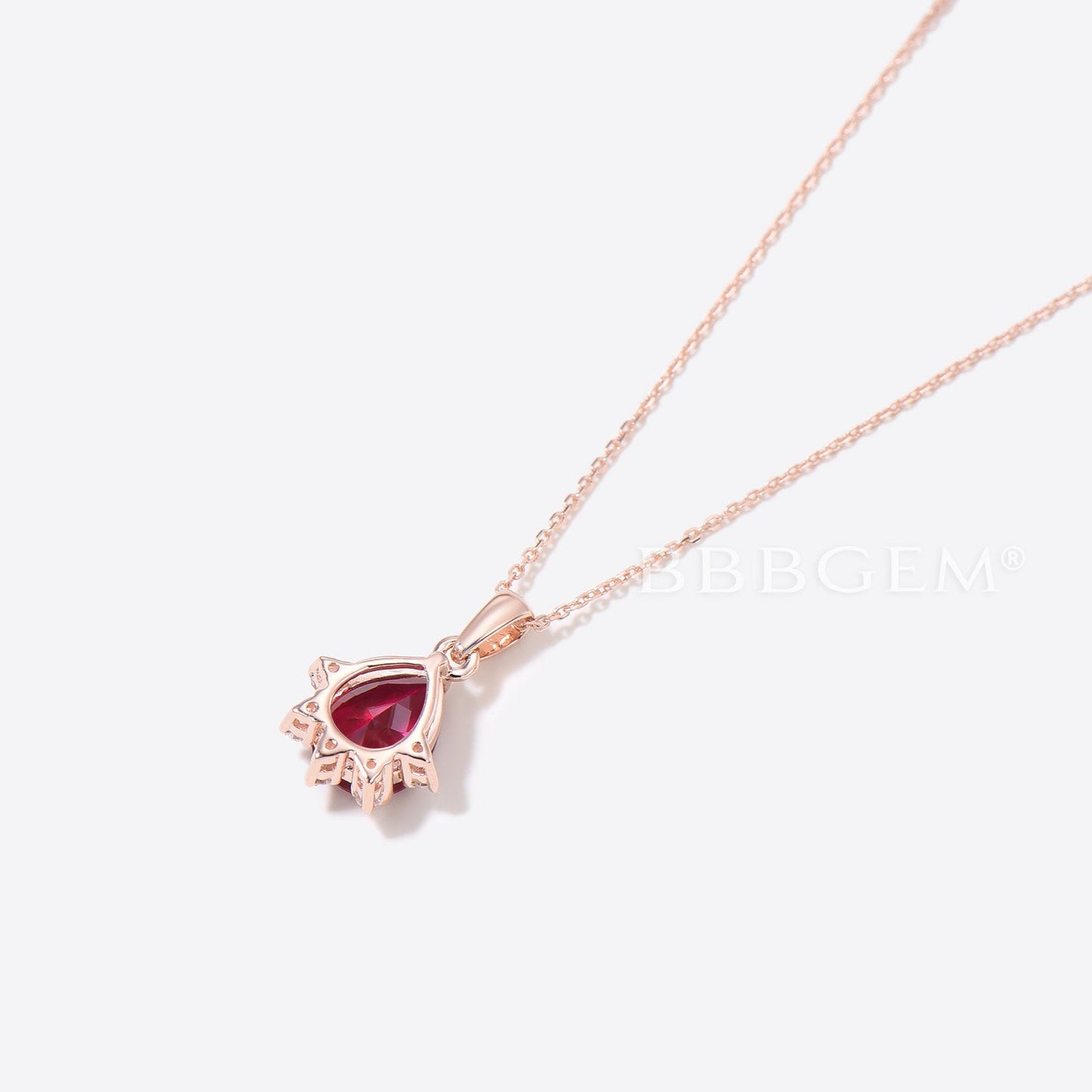 Teardrop Cut Red Ruby Diamond Minimalist Pendant 14K Rose Gold Necklace