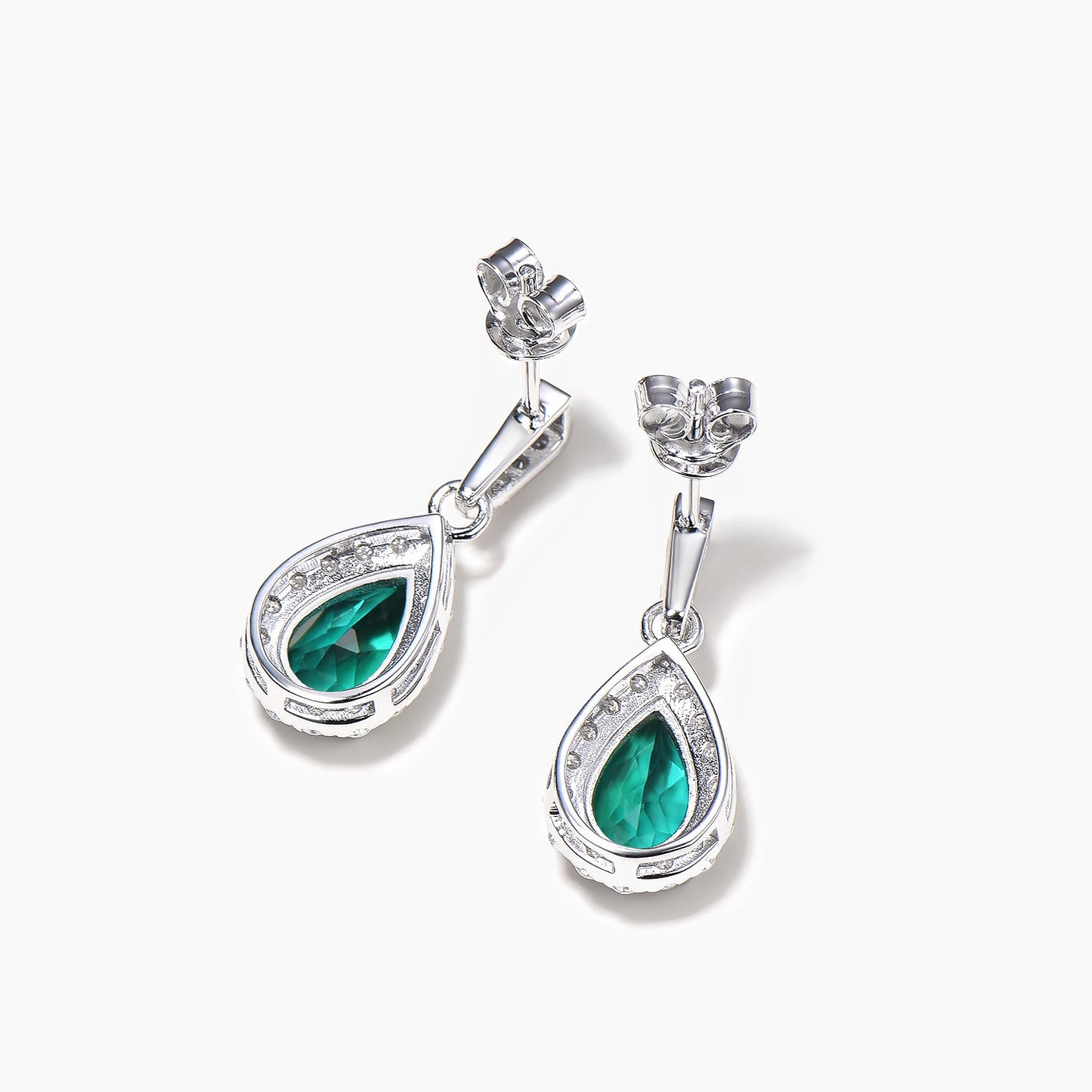 1.25CT Teardrop Cut Emerald Drop Earrings Diamond Halo White Gold Earrings