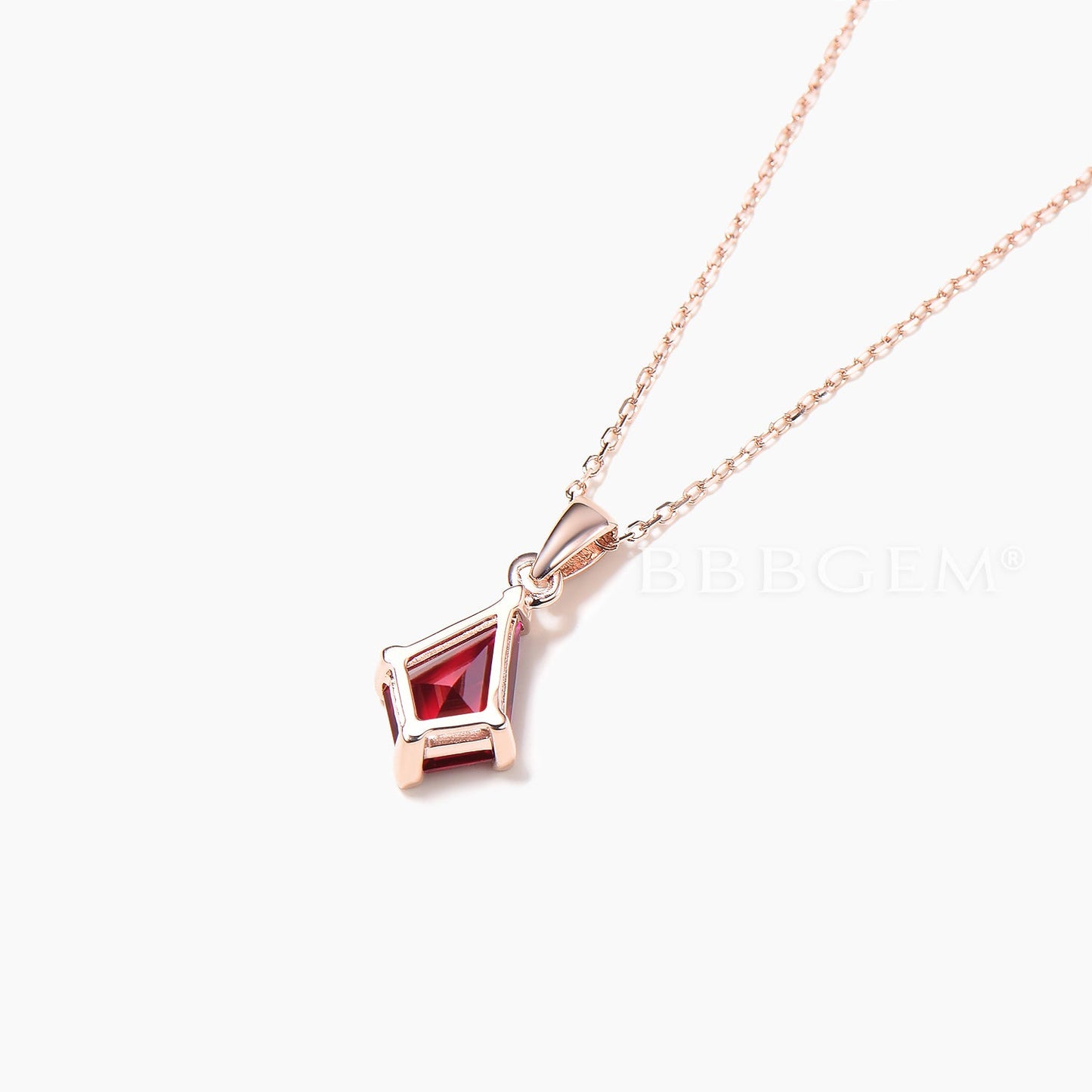 1CT Kite Cut Natural Garnet Solitaire Necklace Rose Gold Minimalist Pendant