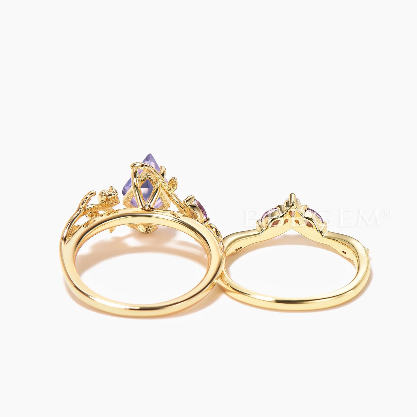 Amethyst Ring Set Kite Cut Natural Lavender Amethyst Leaf Engagement Ring