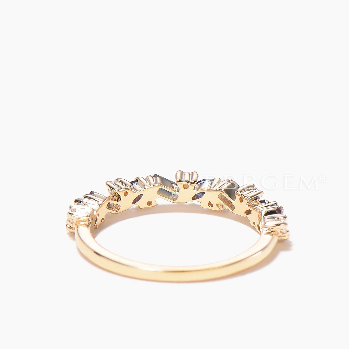 Mixed Cut Aquamarine Sapphire Diamond Wedding Ring Half Eternity Band