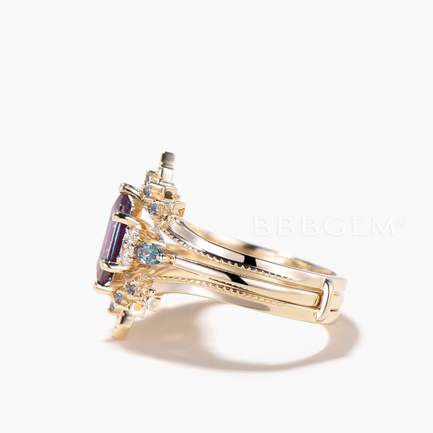 Alexandrite Ring Enhancer Bridal Set Hexagon Cut Color-change Alexandrite Ring