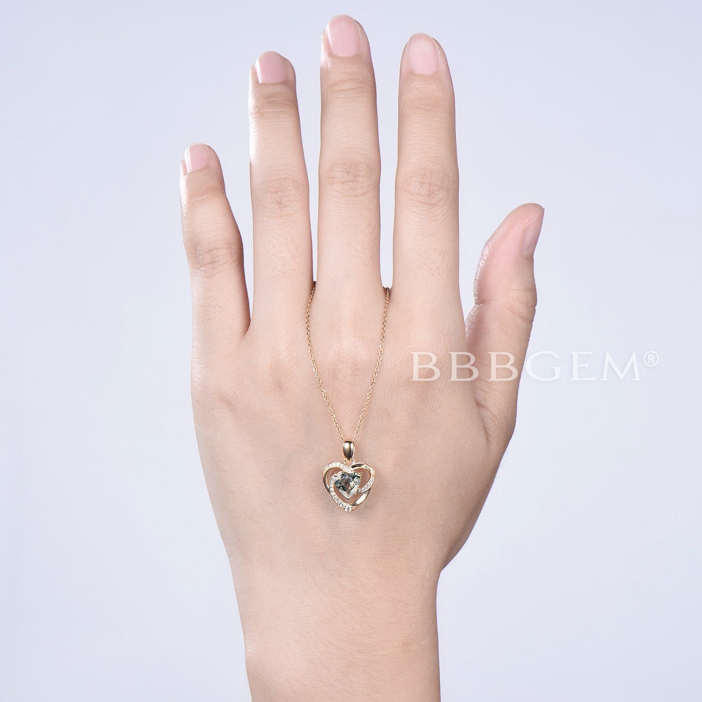 Heart Shaped Moss Agate Necklace Floral Norse Viking Diamond Pendant