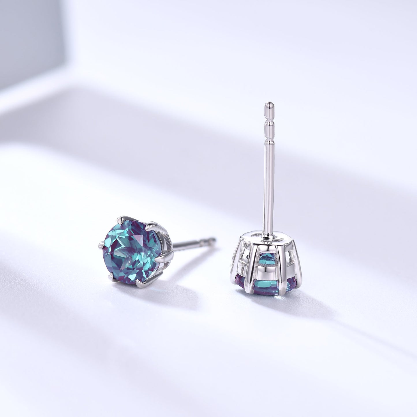 1ct Solitaire Round Cut Color-Change Alexandrite Stud Earrings Minimalist Earrings
