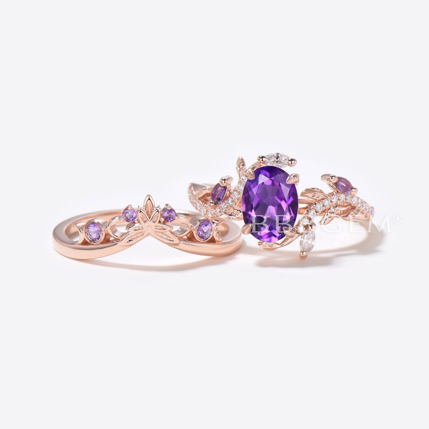 14K Rose Gold Enchanted Twigs 1.5CT Oval Amethyst Engagement Ring Set