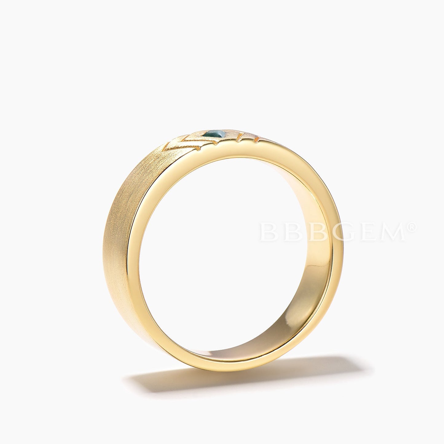 6mm Brushed Men Band Kite Cut Natural Moss Agate Solitaire Wedding Ring