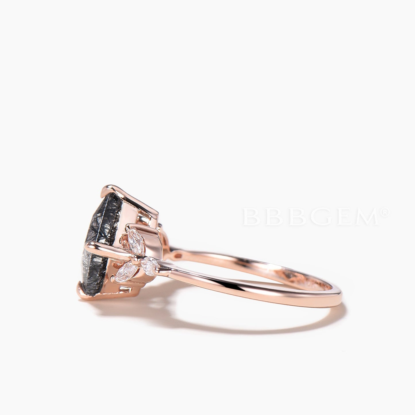 Princess Cut Natural Black Rutilated Quartz Wedding Ring Moissanite Cluster Ring