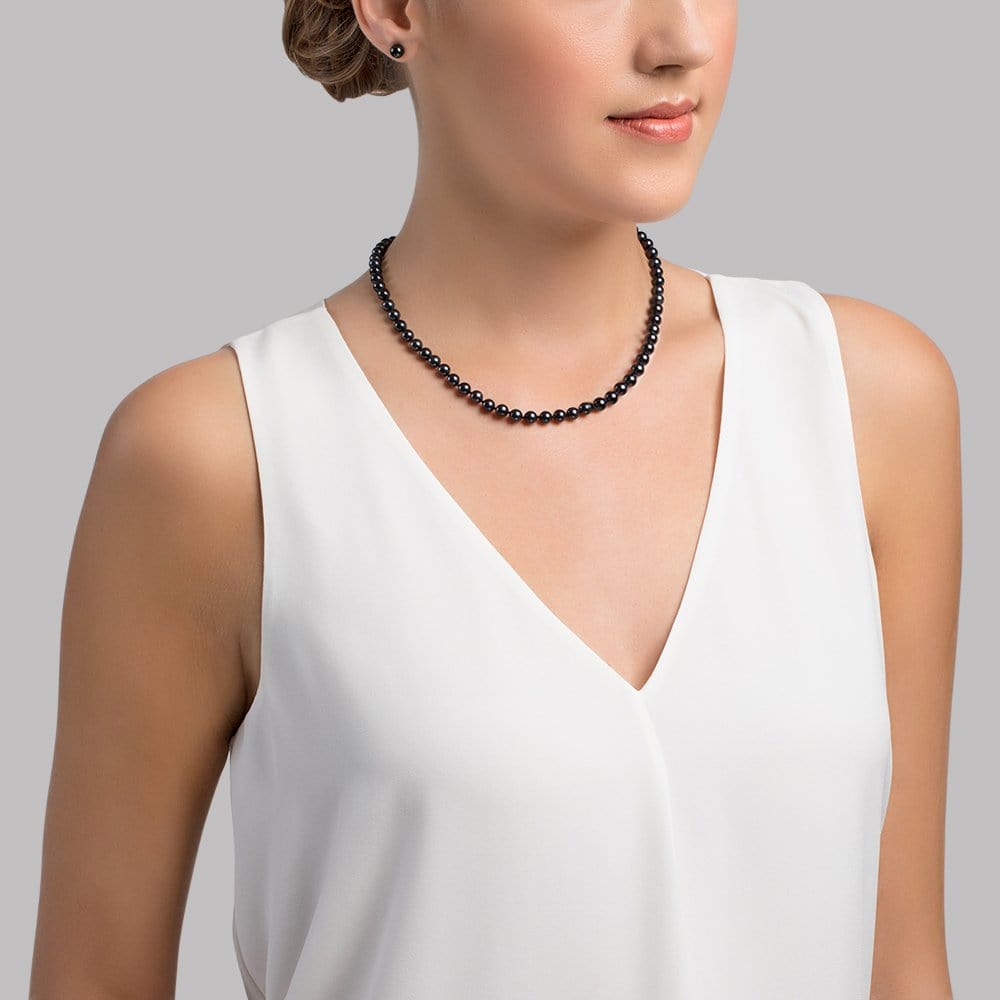 5.5-6.0mm Japanese Akoya Black Pearl Necklace- AAA Quality - Secondary Image