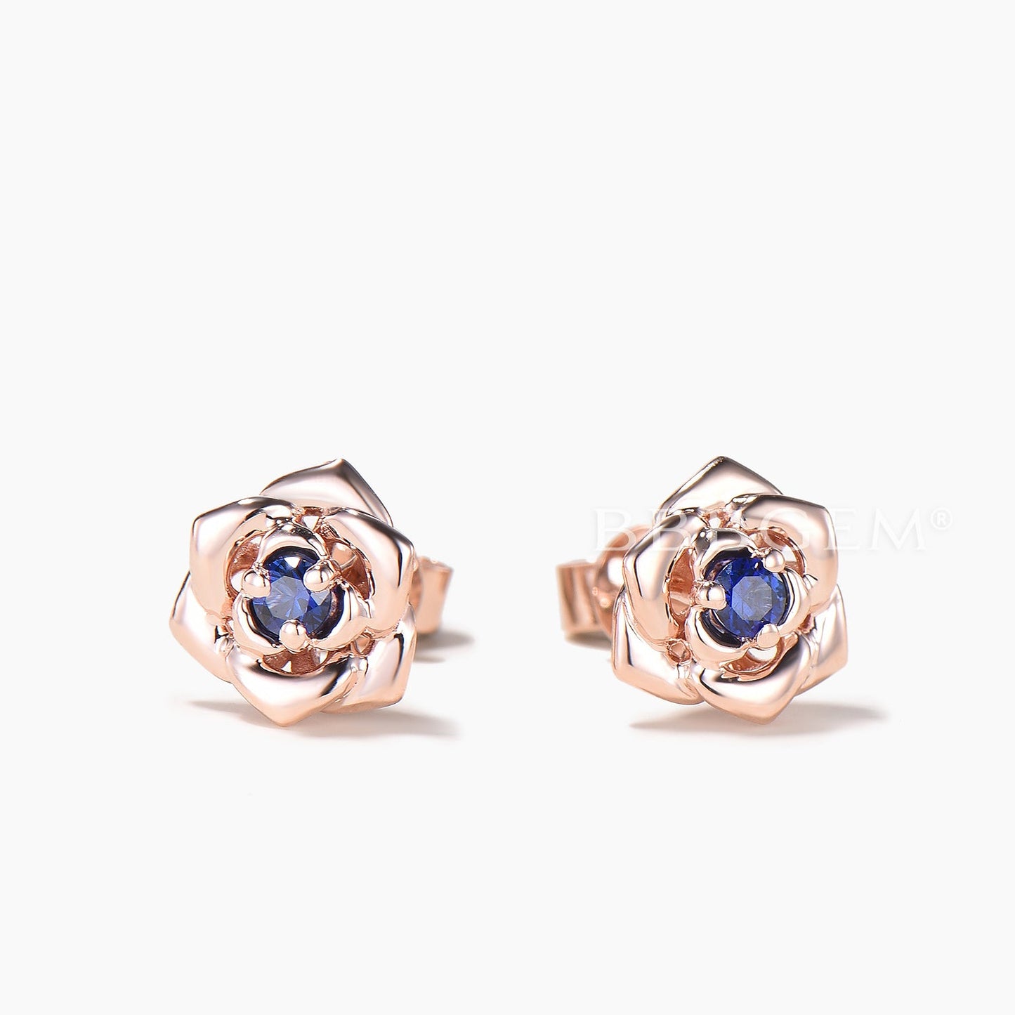 Round Cut Sapphire Floral Stud Earrings Nature Inspired Solitarie Earrings