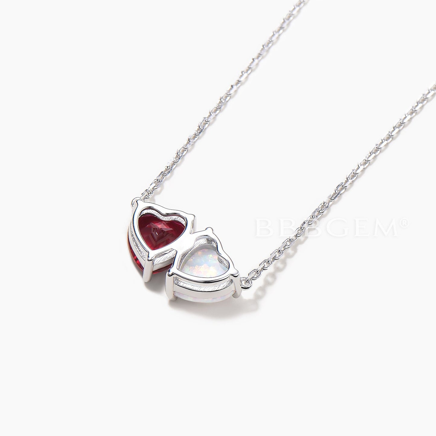 1.2CT Heart Cut Opal Ruby Wedding Necklace White Gold Toi et Moi Pendant
