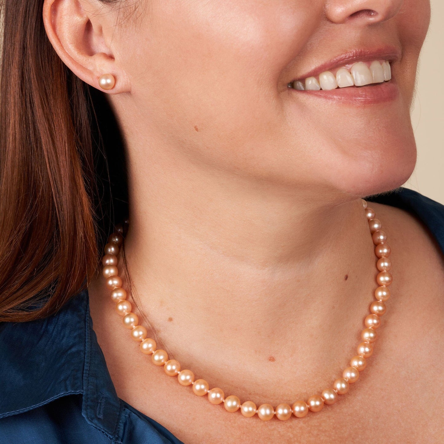 7.5-8.0 mm AAA Pink to Peach Freshwater Pearl Necklace