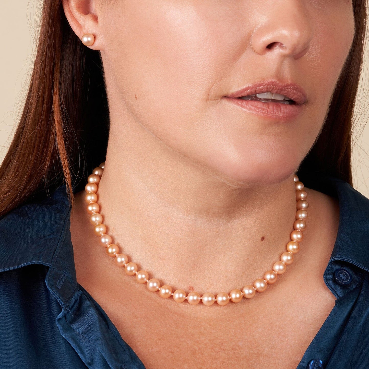 7.5-8.0 mm AAA Pink to Peach Freshwater Pearl Necklace