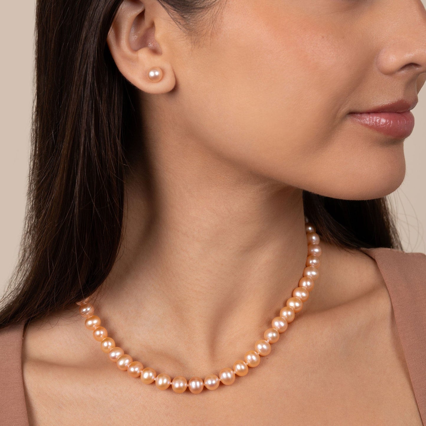 7.5-8.0 mm AA+ Pink to Peach Freshwater Pearl Necklace