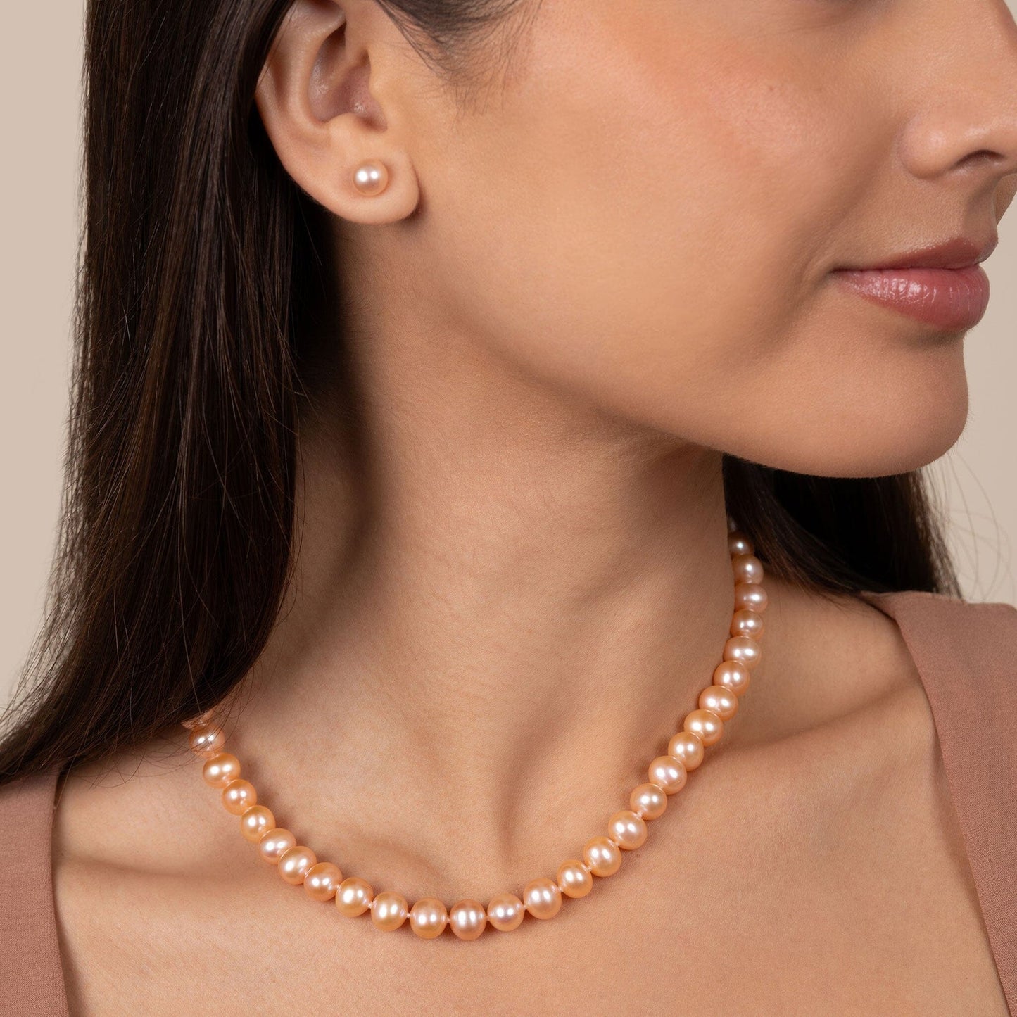 7.5-8.0 mm AA+ Pink to Peach Freshwater Pearl Necklace