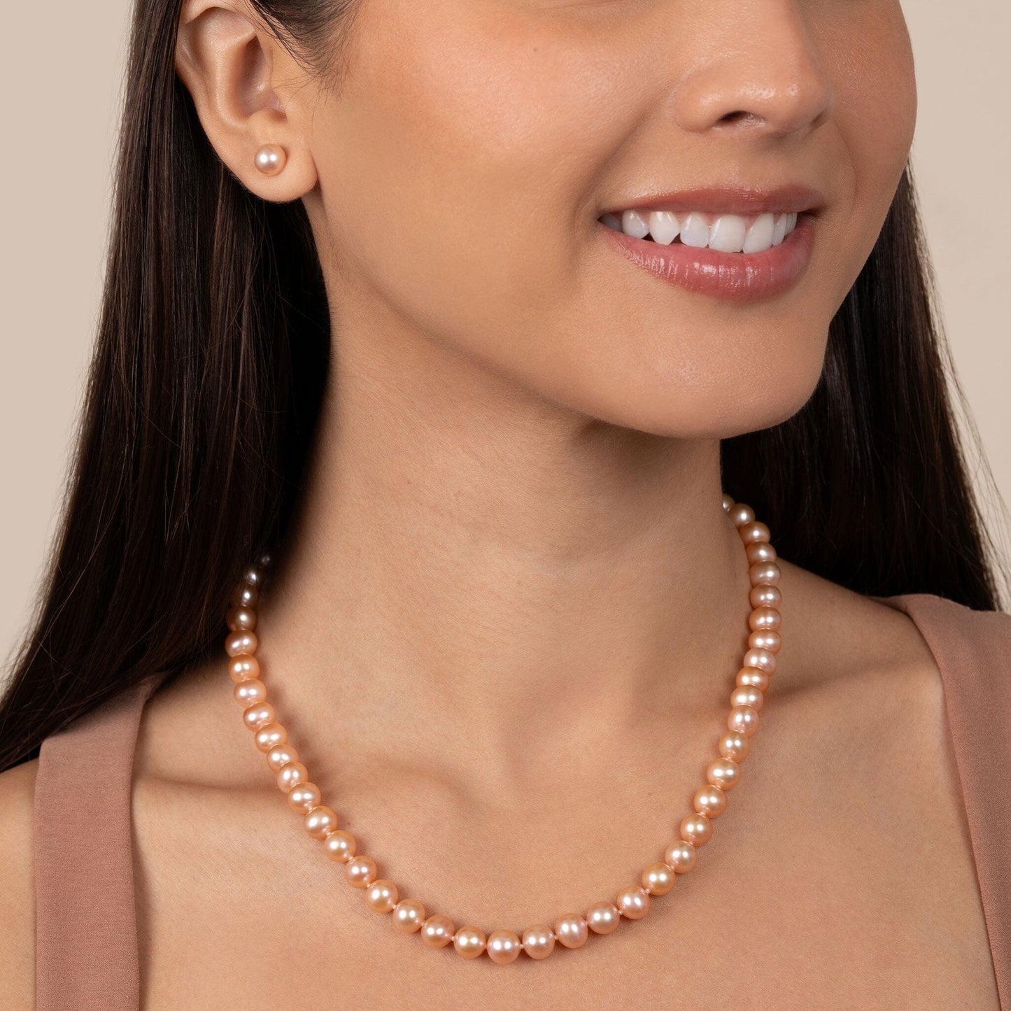 7.5-8.0 mm AA+ Pink to Peach Freshwater Pearl Necklace