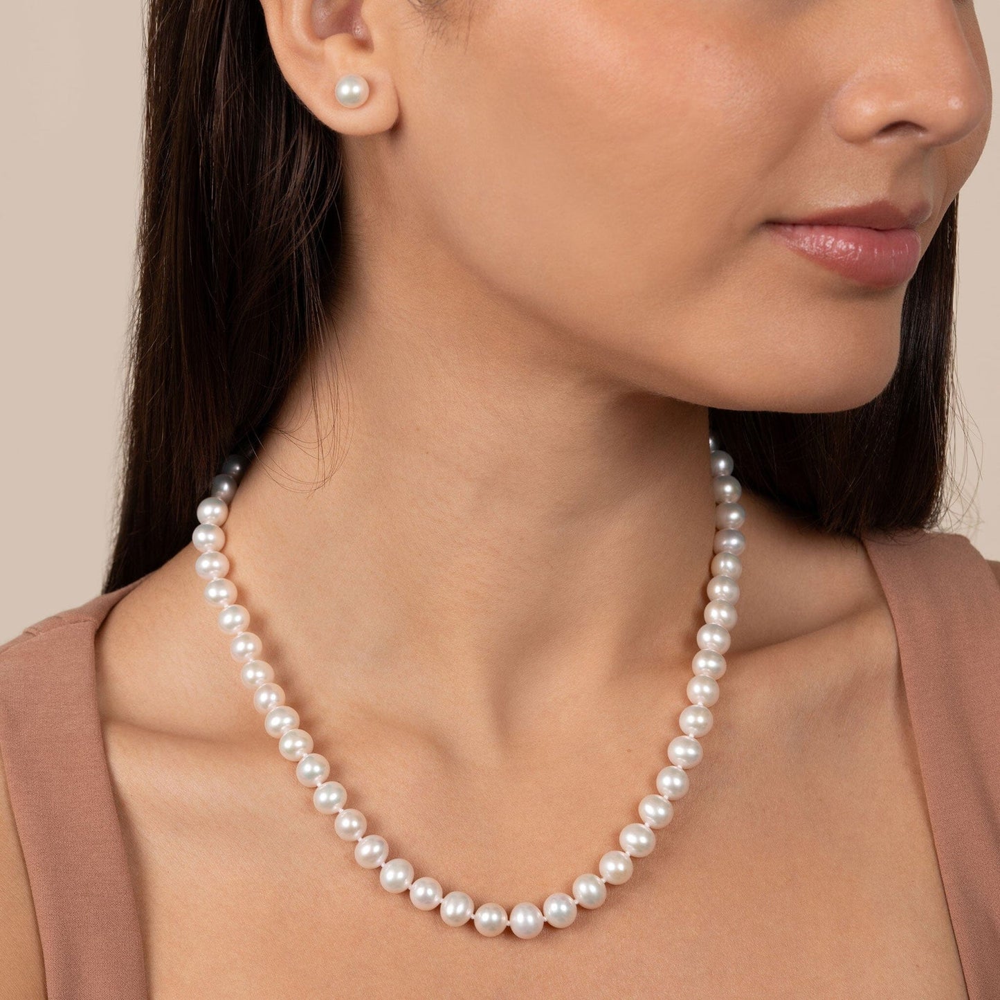 7.5-8.0 mm AA+ White Freshwater Pearl Necklace