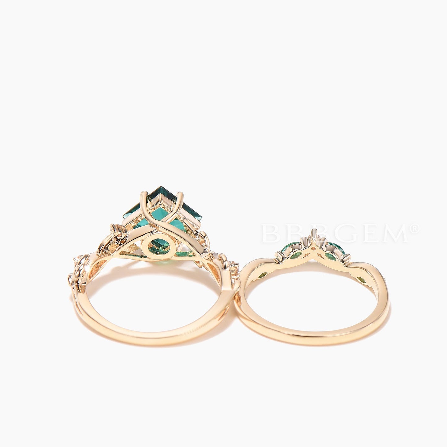 2CT Princess Cut Emerald Split Shank Engagement Ring Diamond Leaf Bridal Set