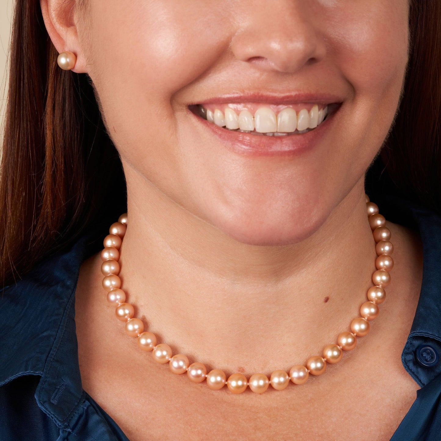 8.5-9.0 mm AAA Pink to Peach Freshwater Pearl Necklace