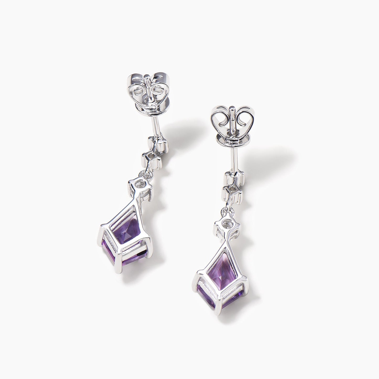 Kite Cut Natural Amethyst Drop Earrings Diamond Minimalist Dangle Crystal Earrings