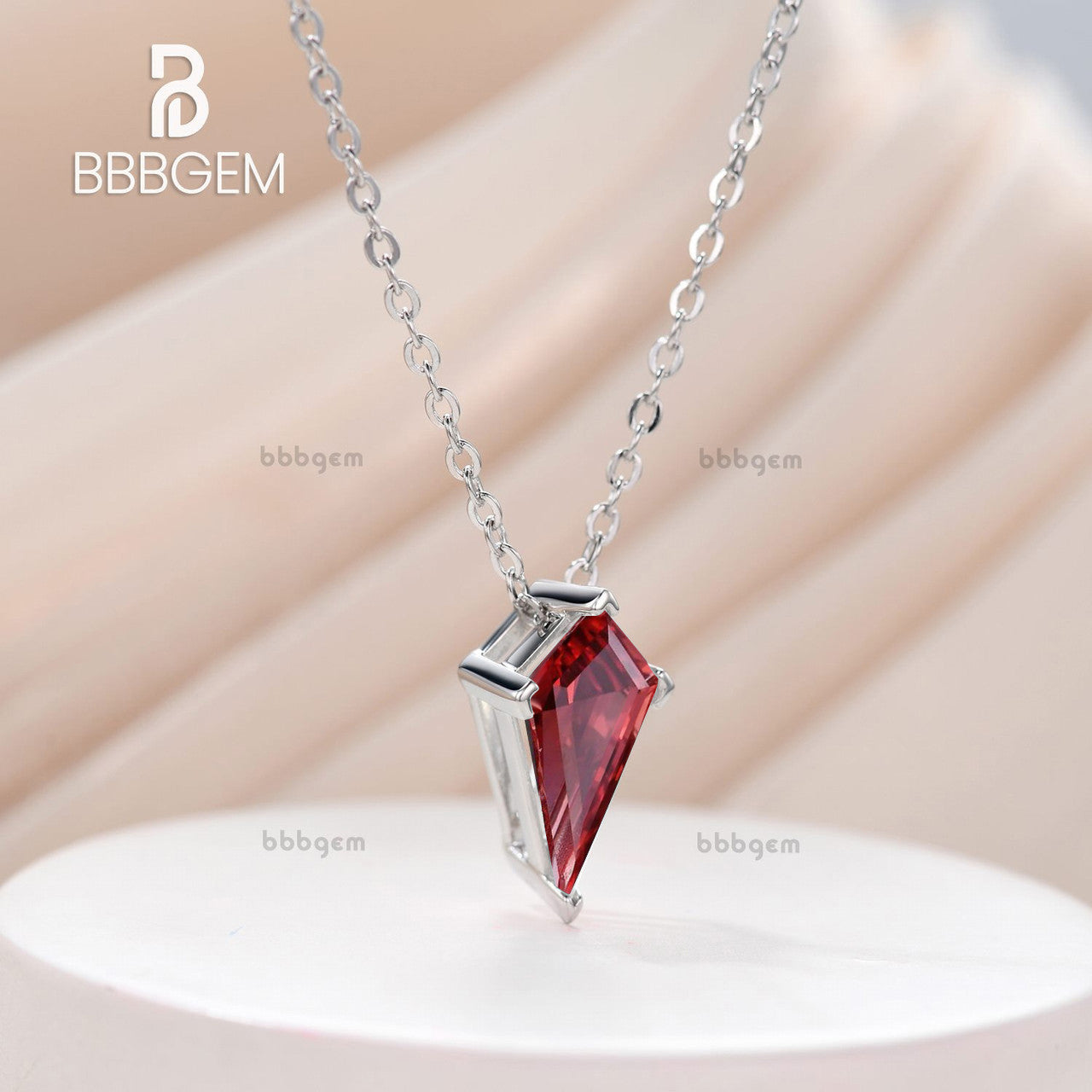 Unique Kite shaped Padparadscha Sapphire Pendant,Minimalist Sapphire Necklace,Silver Art Deco Necklace,Vintage Women Bridal Gift Mom Gift