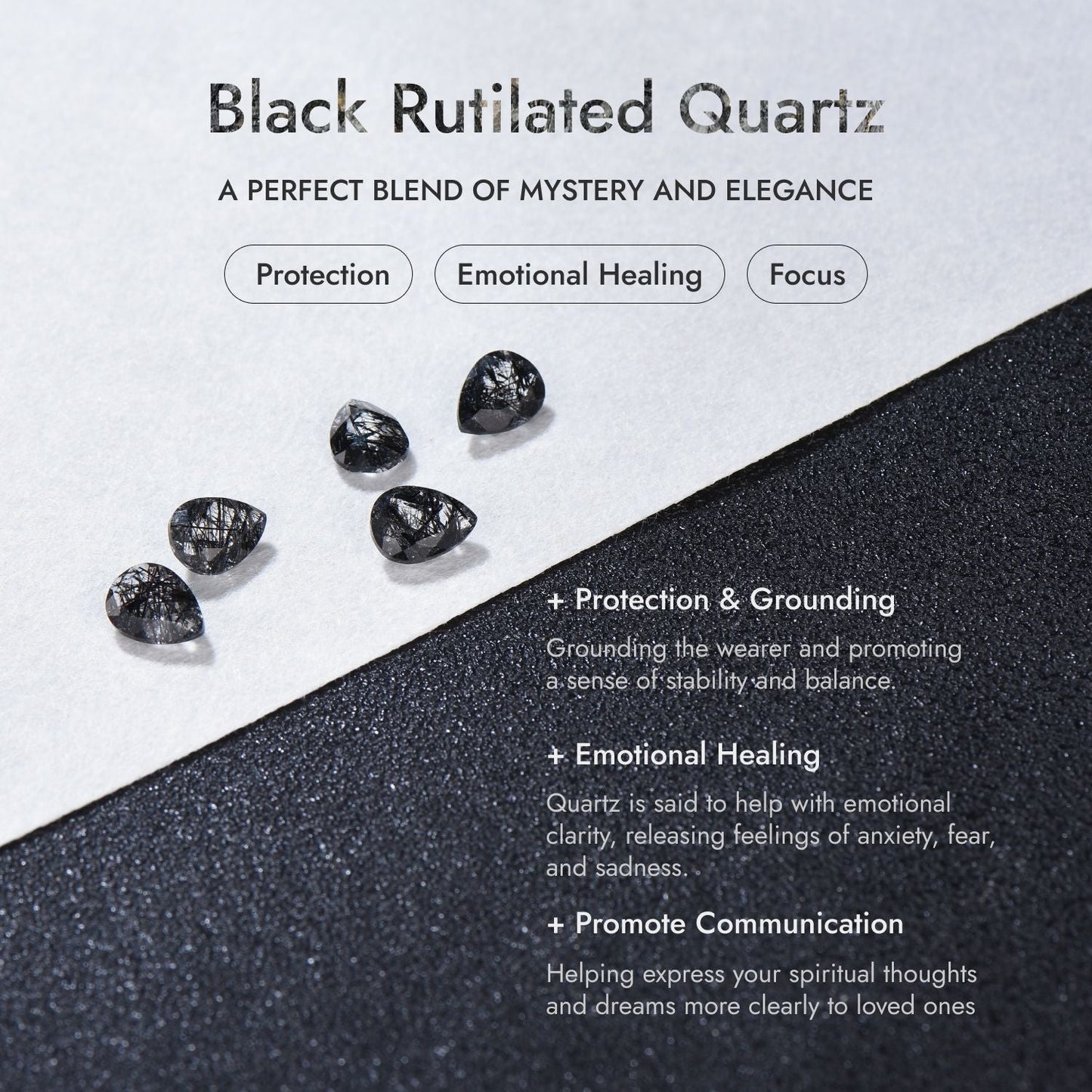 Coffin Cut Natural Black Rutilated Quartzt Black Floral Leaf Pendant