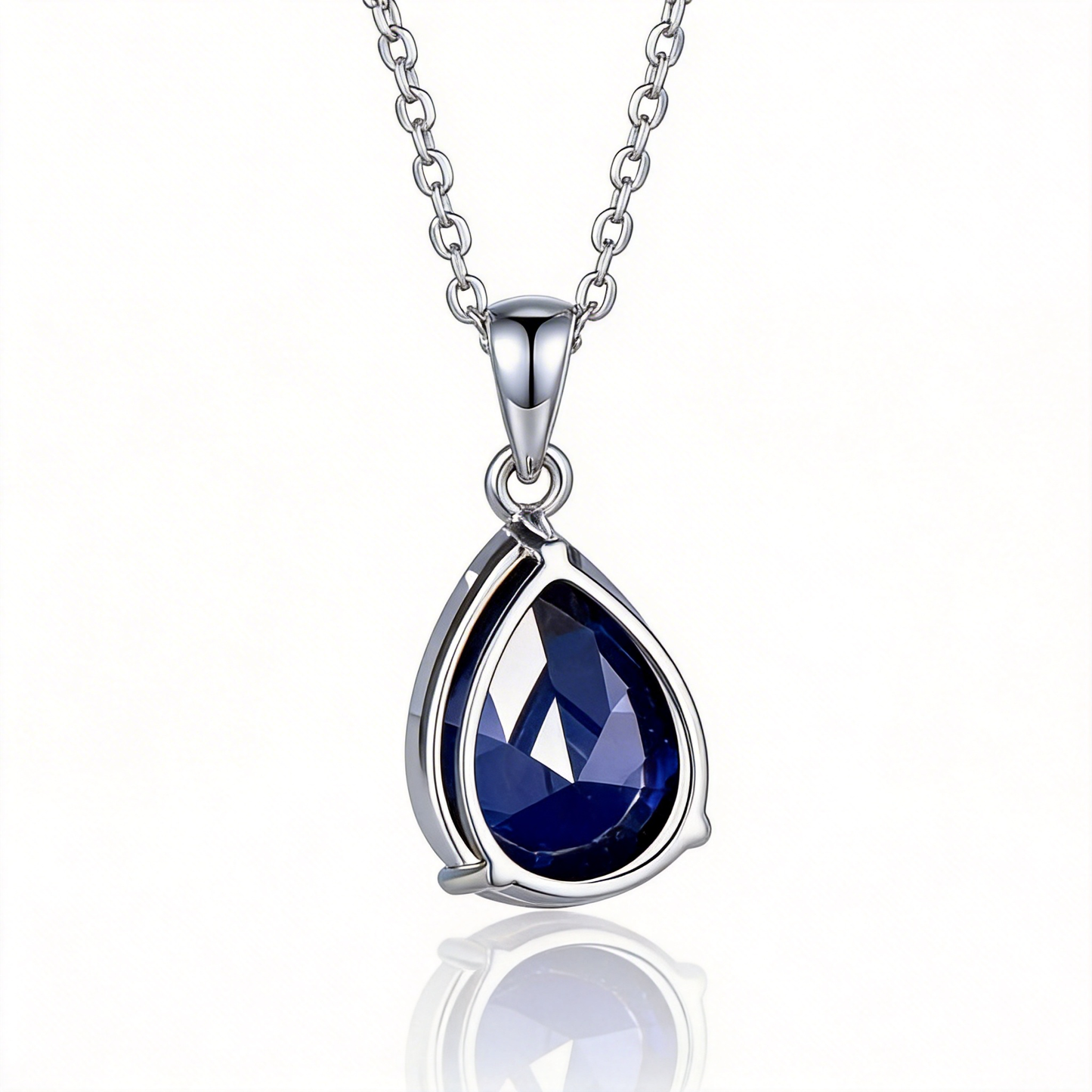6ct Pear Cut Blue Sapphire Necklace