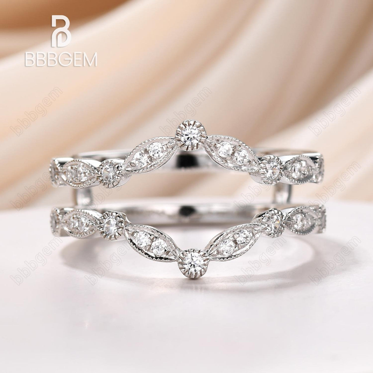 Oval Opal Moissanite Engagement Ring 14k White Gold Art Deco Double Curve Enhancer Band