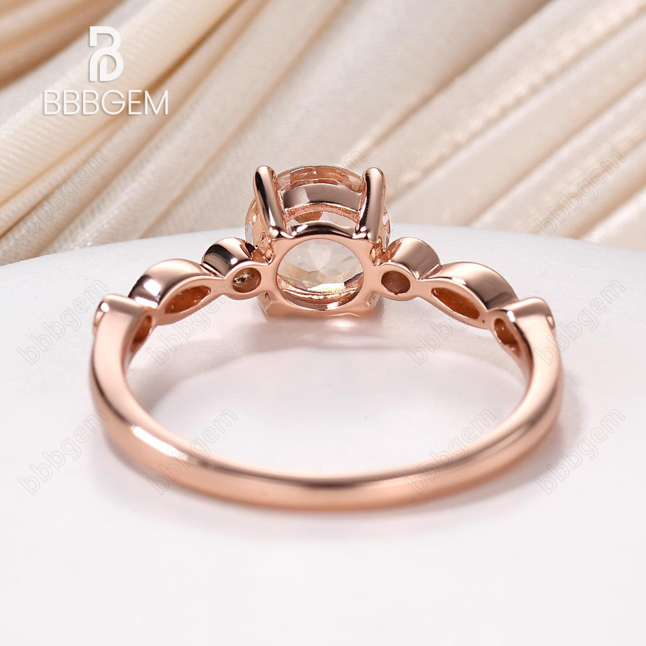 14k Rose Gold Natural Morganite Engagement Ring Art Deco Diamond Band Round Cut Morganite Women Stacking Ring Unique Anniversary Bridal Ring