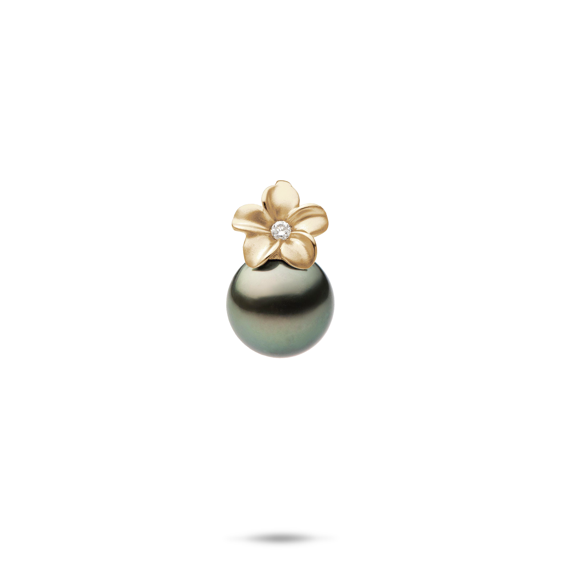 Plumeria Tahitian Black Pearl Pendant in Gold with Diamond - 9mm