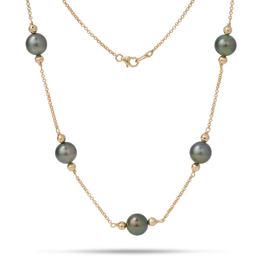 17.5-18" Tahitian Black Pearl Necklace in Gold - 9-10mm