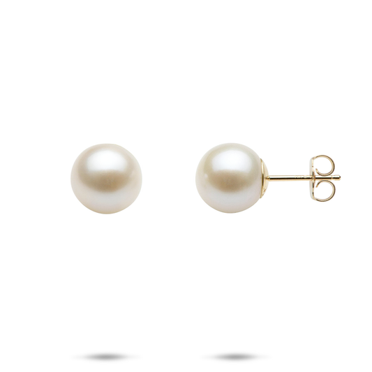 White Freshwater Pearl Earrings in Gold - 9-10mm