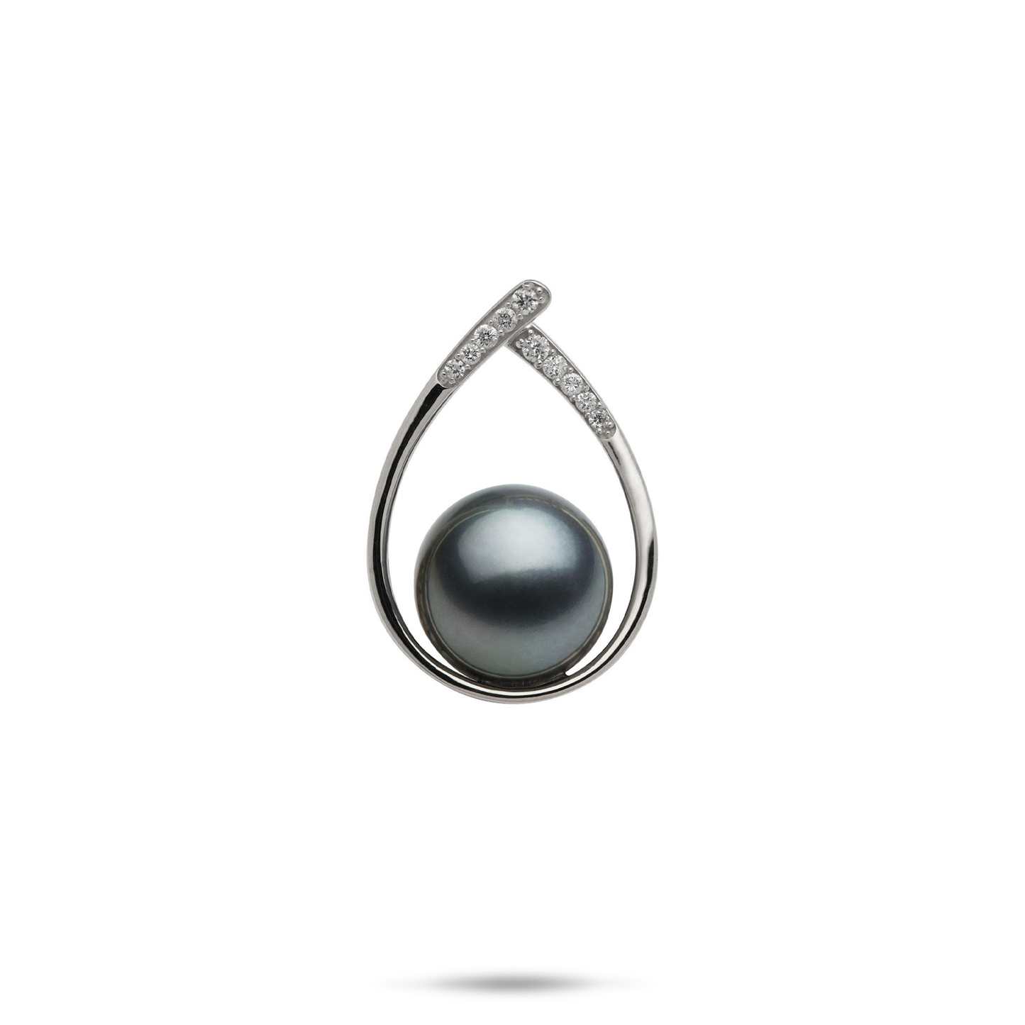 Teardrop Tahitian Black Pearl Pendant in White Gold with Diamonds - 10-11mm