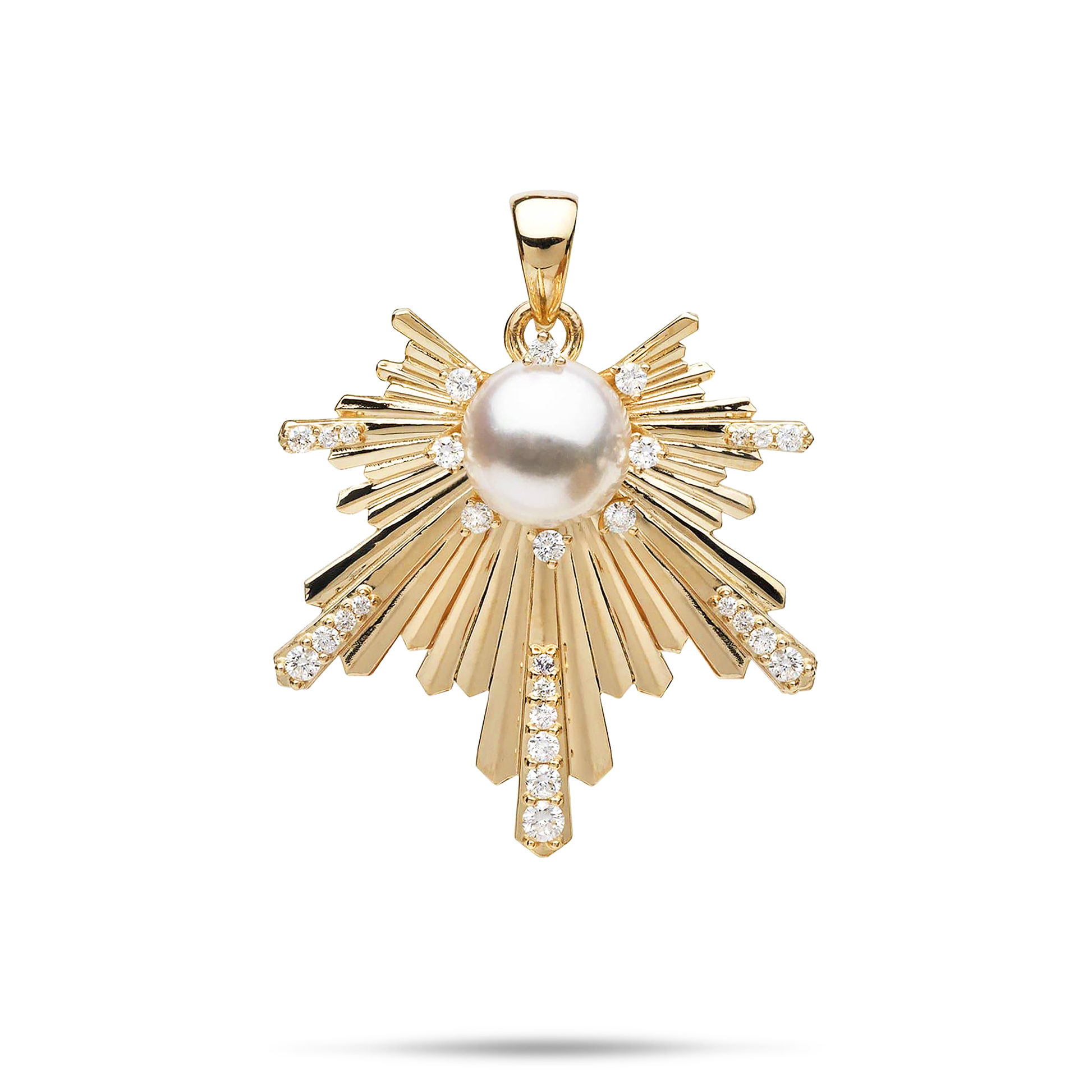 E Hoʻāla Akoya White Pearl Pendant in Gold with Diamonds - 27mm