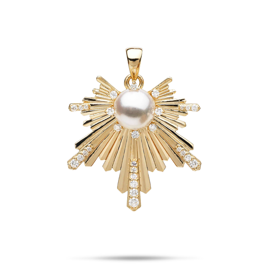 E Hoʻāla Akoya White Pearl Pendant in Gold with Diamonds - 27mm