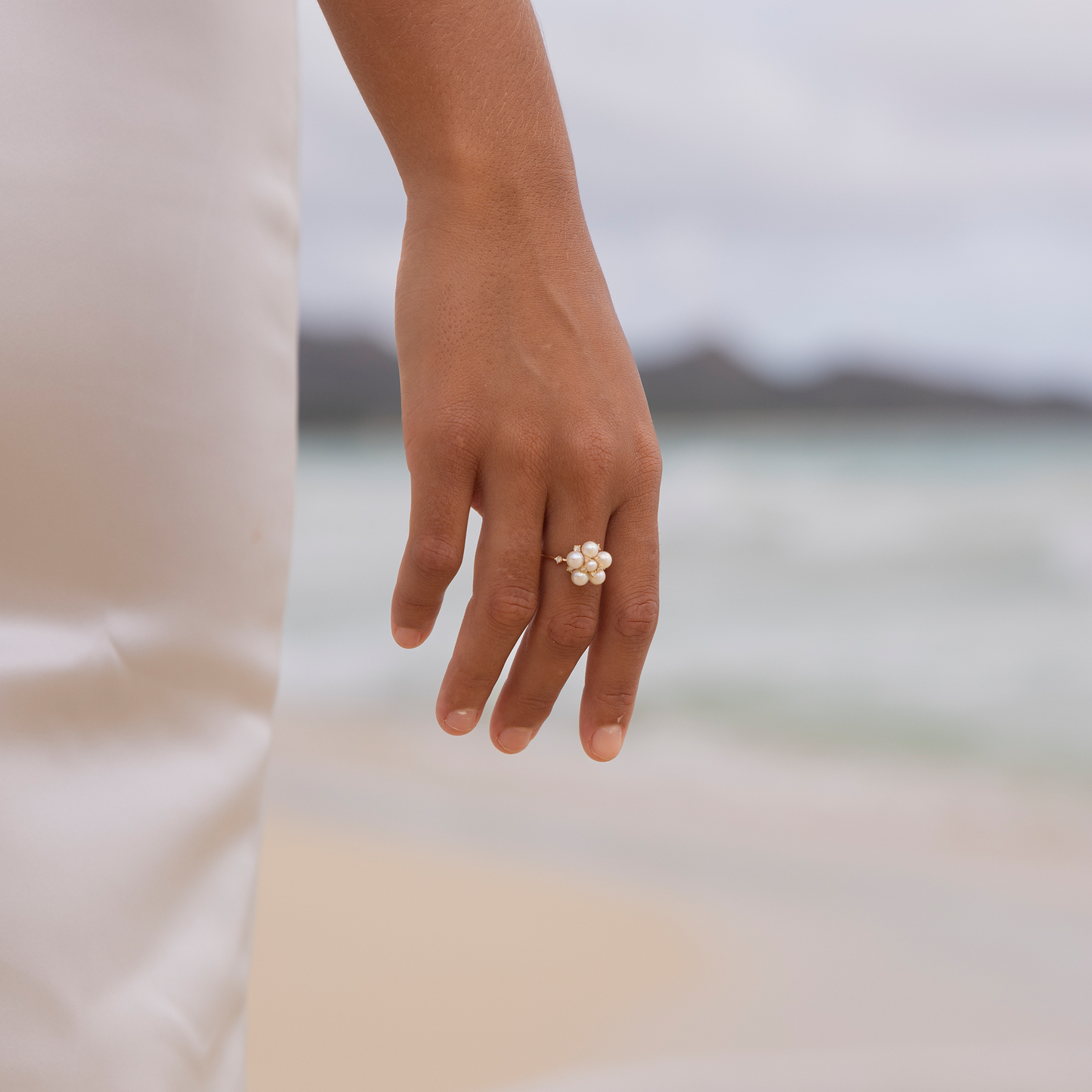 Tiny Bubbles Freshwater White Pearl Ring in Gold with Diamonds