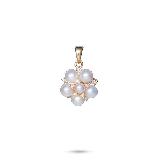 Tiny Bubbles Freshwater White Pearl Pendant in Gold with Diamonds