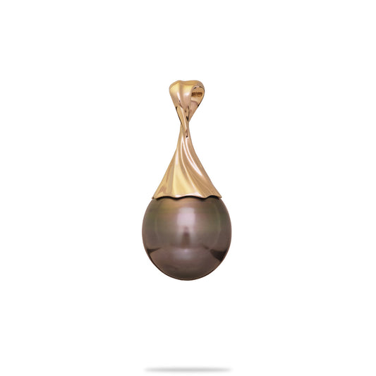 Waterfall Circle Tahitian Black Pearl Pendant in Gold - 12-14mm