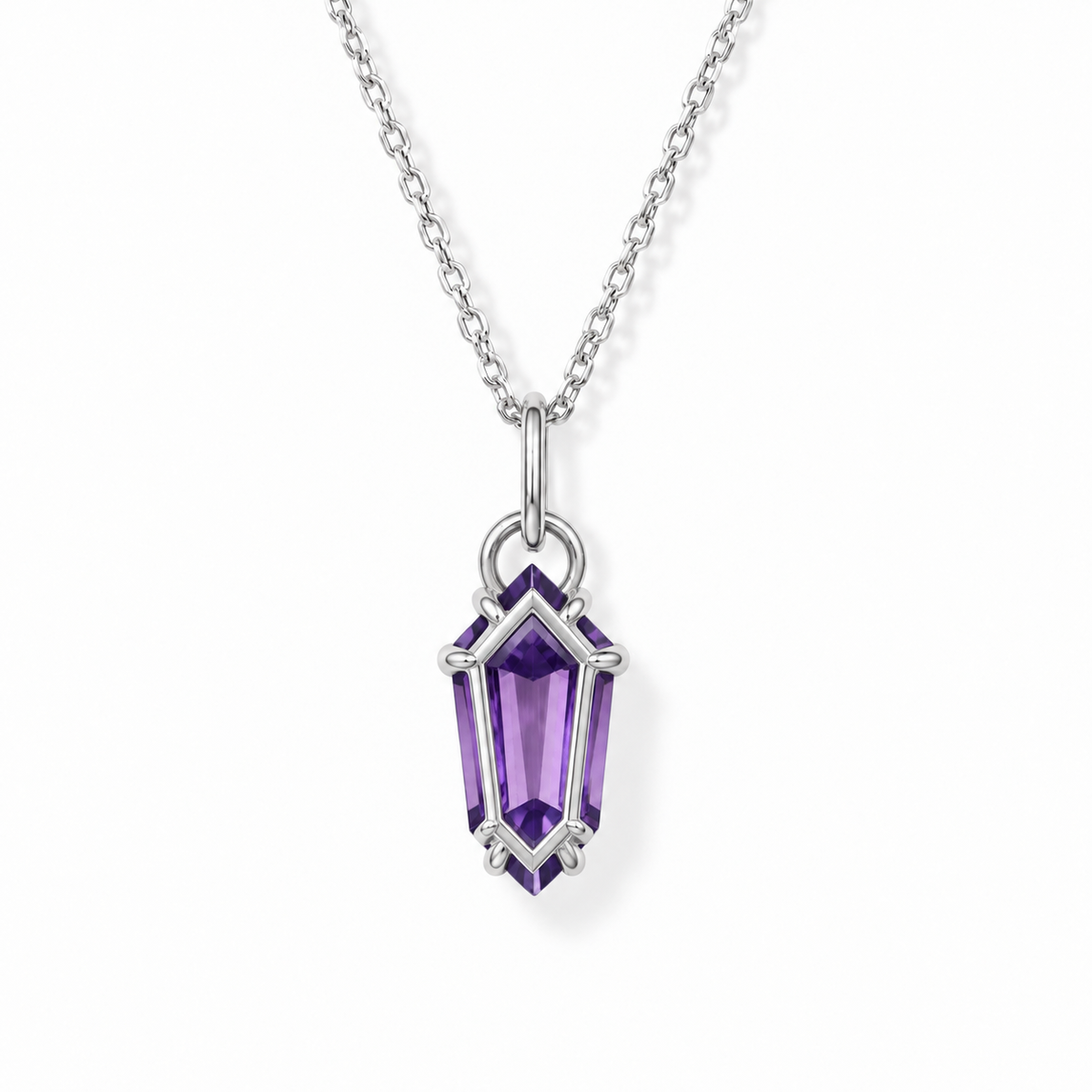 Shield-Cut Amethyst Solitaire Necklace in Sterling Silver — back construction view