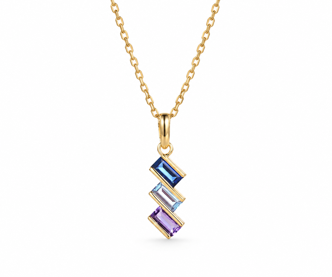 Three-Stone Baguette Birthstone Necklace