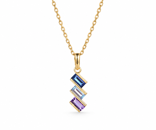 Three-Stone Baguette Birthstone Necklace