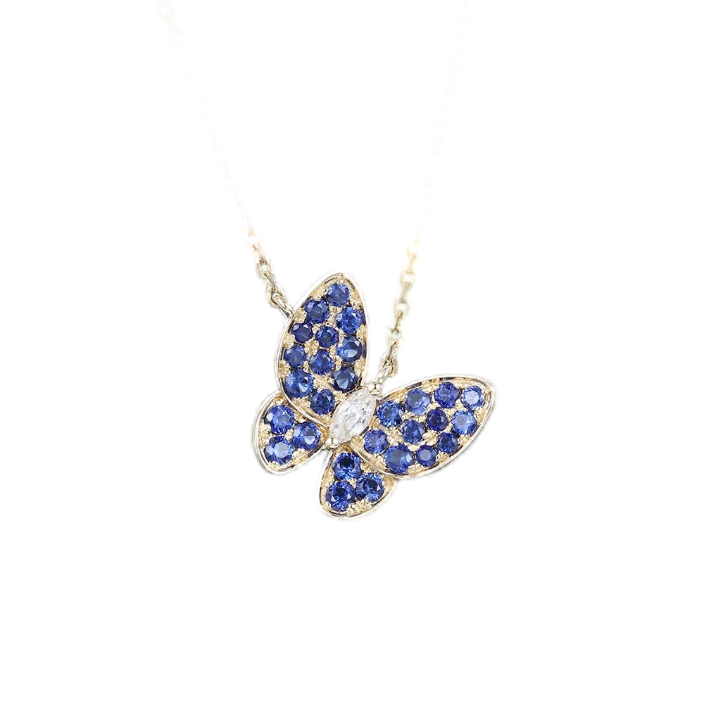 Blue Sapphire Butterfly Pendant Necklace