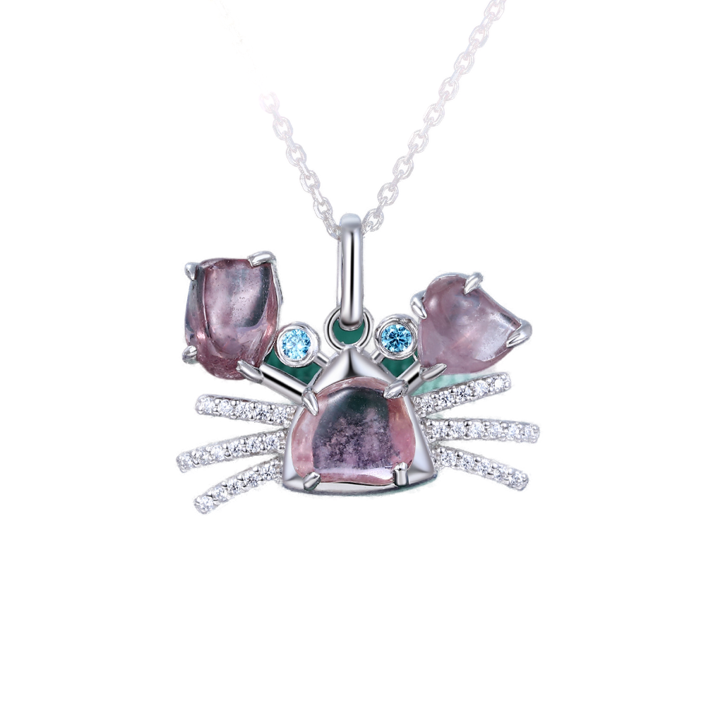 Pink Sapphire Cancer Crab Pendant Necklace