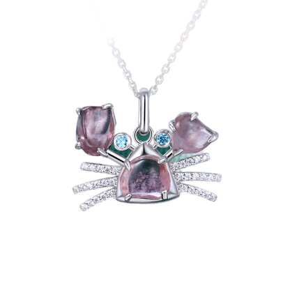 Pink Sapphire Cancer Crab Pendant Necklace