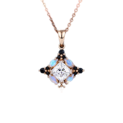 Princess Moissanite Compass Pendant Necklace