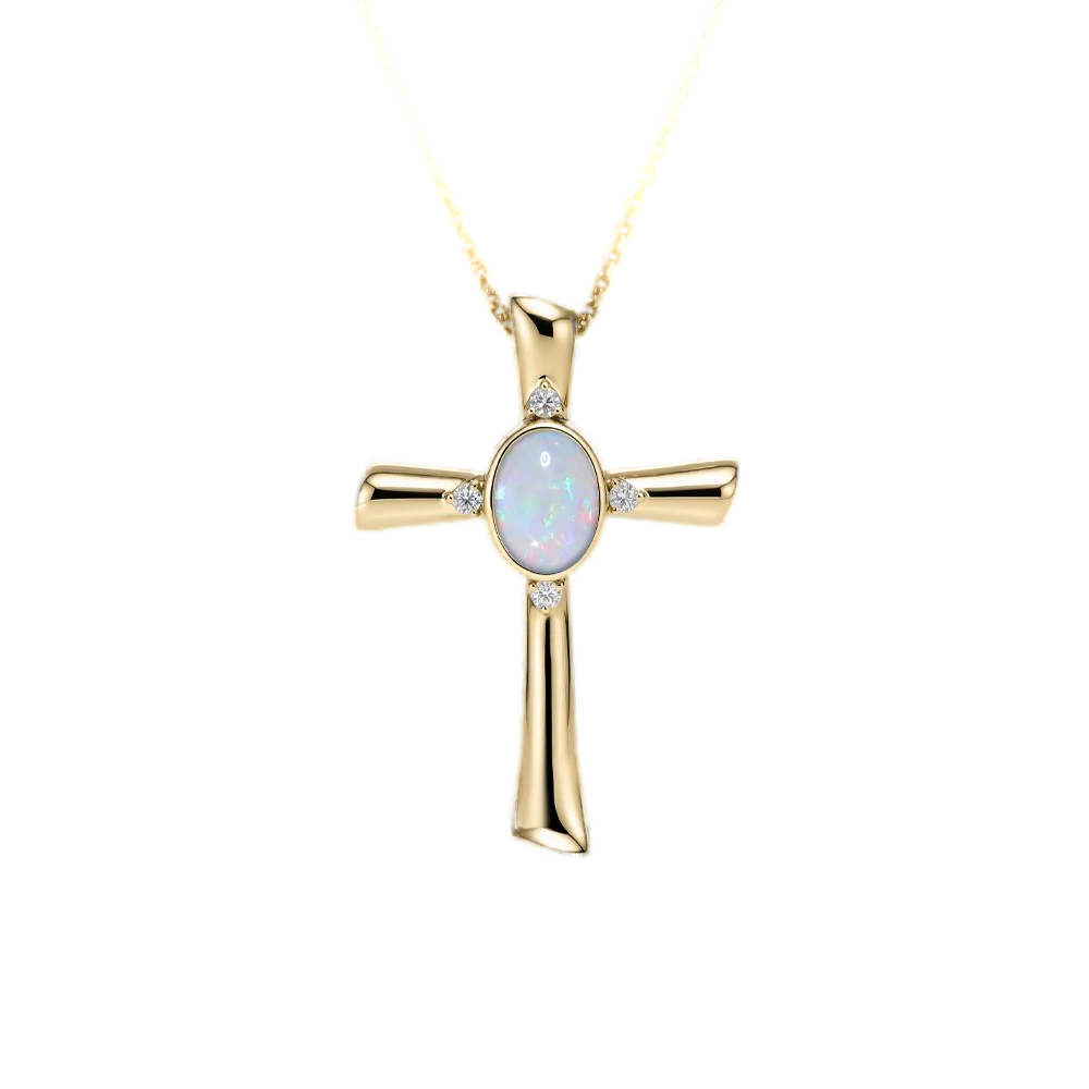Oval Opal Cross Pendant Necklace